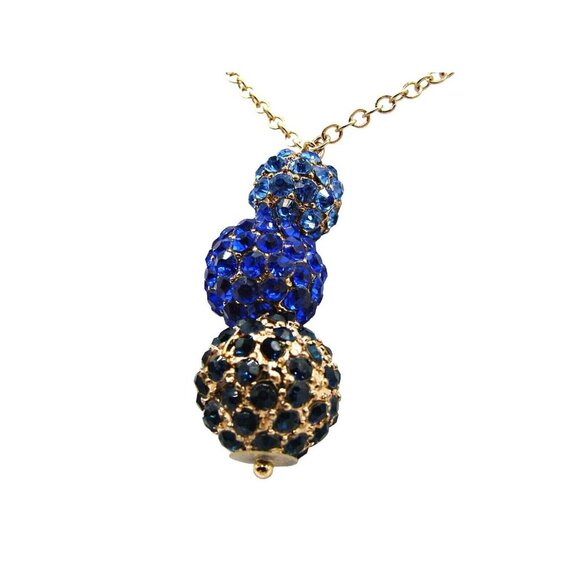 Three Ball Blue Black Rhinestone Pendant Necklace Gold Tone Disco Crafts Jewelry - Picture 2 of 9